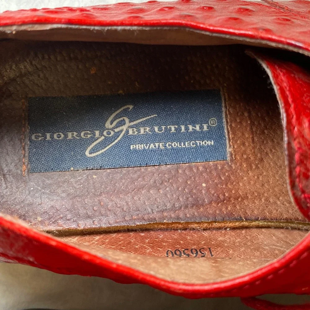 Giorgio Brutini Private Collection Red Ostrich Print Leather Shoes Men's 8.5M